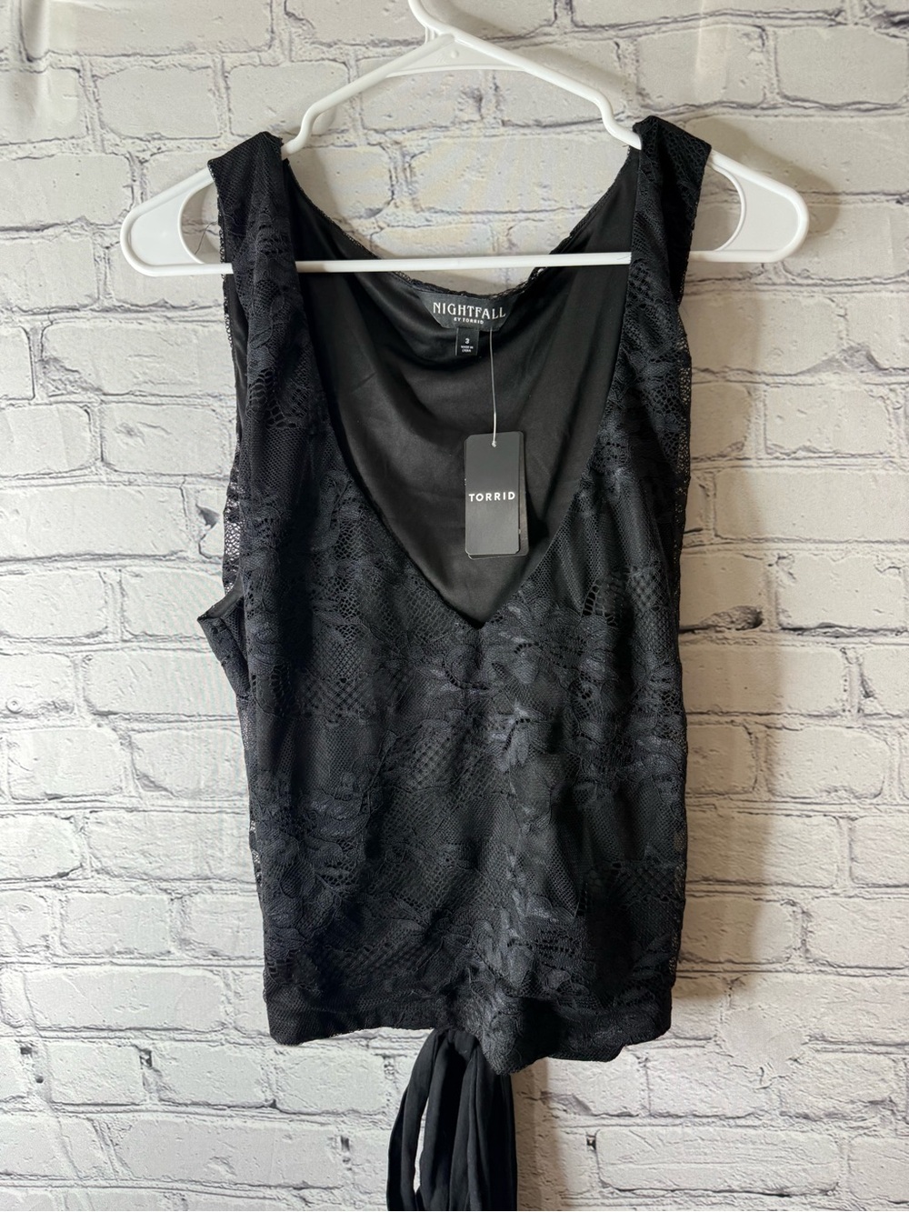 Nightfall by torrid Black Lace V-Neck Tank with Tie Front 3x
